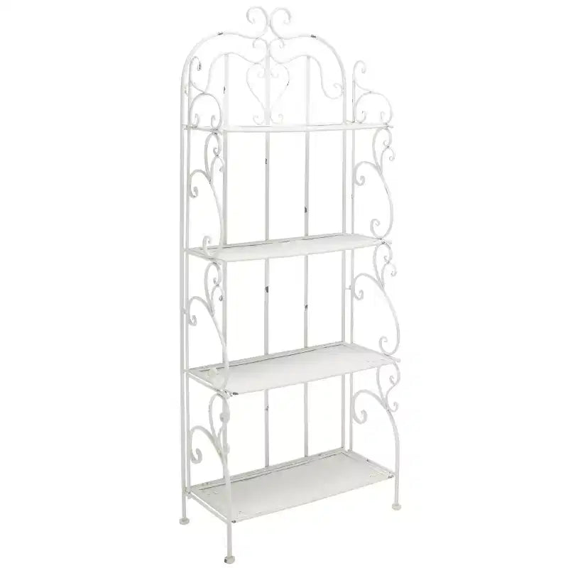 4-Tier Iron Shelf Unit Indoor/Outdoor Antique White