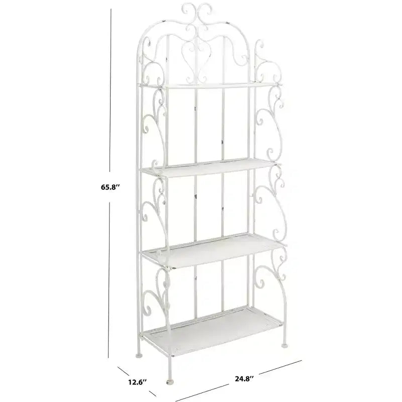 4-Tier Iron Shelf Unit Indoor/Outdoor Antique White