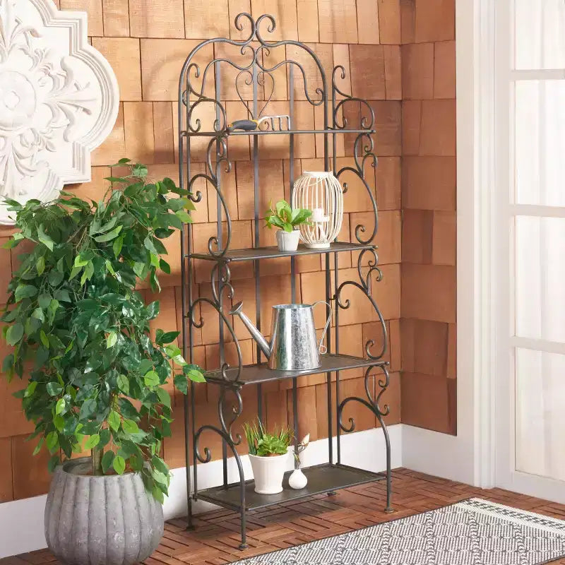 4-Tier Iron Shelf Unit Indoor/Outdoor Antique White