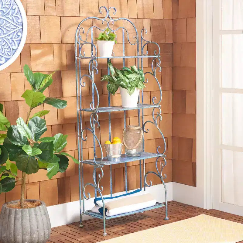 4-Tier Iron Shelf Unit Indoor/Outdoor Antique White