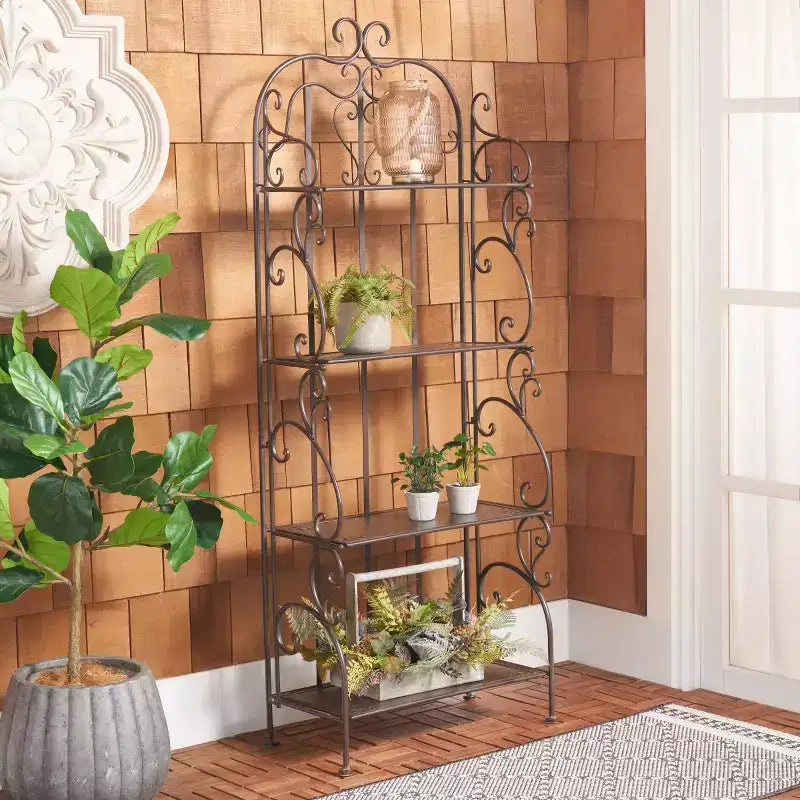 4-Tier Iron Shelf Unit Indoor/Outdoor Antique White