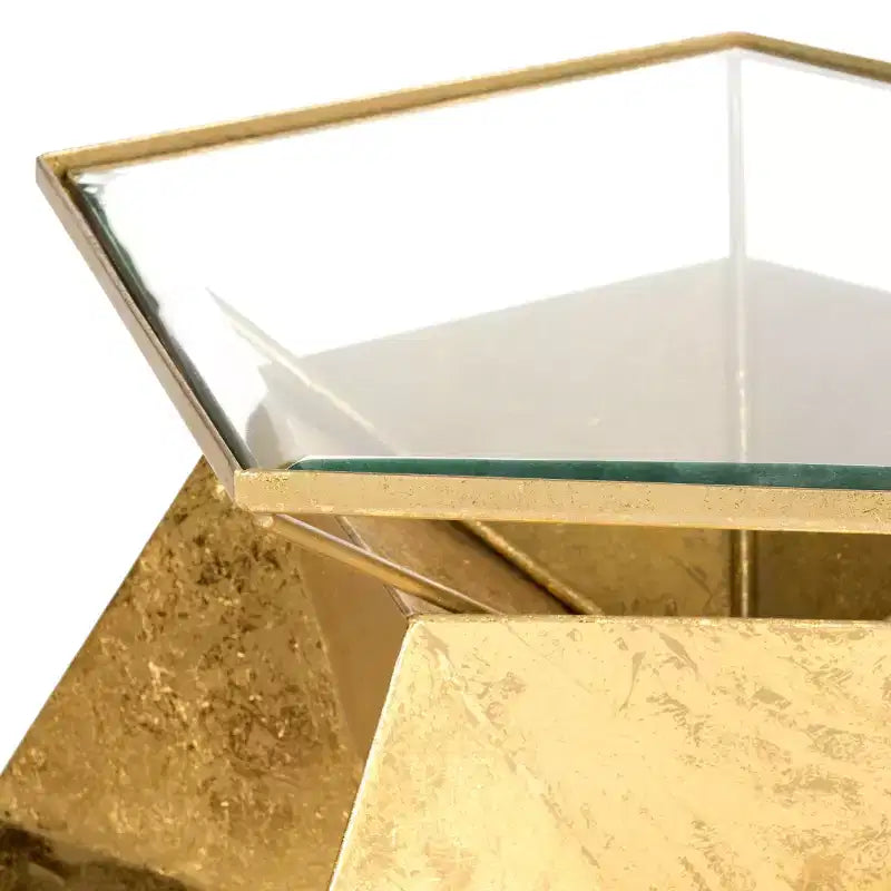 Sculptural Gold Side Table Geometric Design