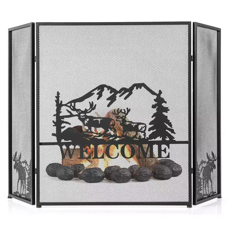 52"x31" 3-Panel Fireplace Screen Spark Guard Moose Pattern