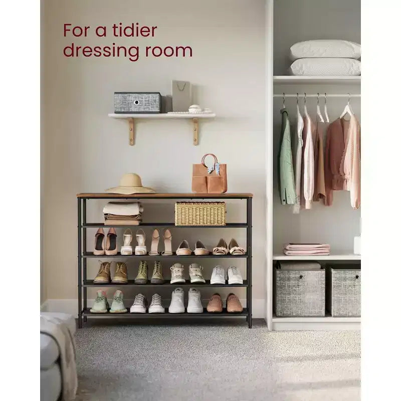 5-Tier Shoe Rack for 20-24 Pairs Rustic Brown/Black
