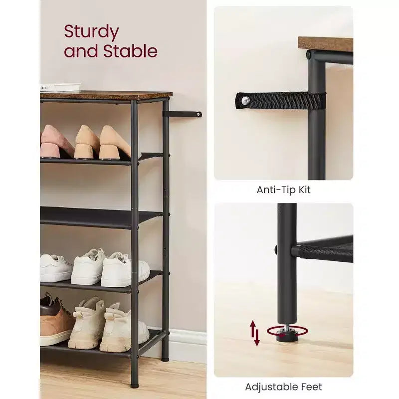 5-Tier Shoe Rack for 20-24 Pairs Rustic Brown/Black