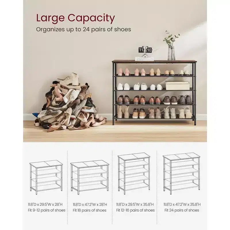 5-Tier Shoe Rack for 20-24 Pairs Rustic Brown/Black