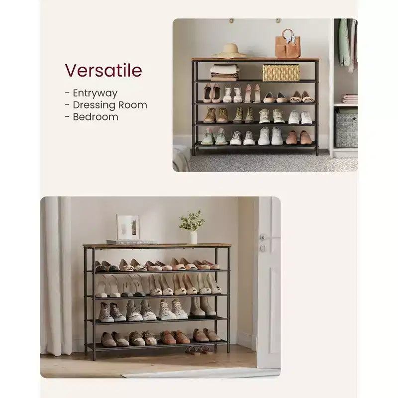 5-Tier Shoe Rack for 20-24 Pairs Rustic Brown/Black